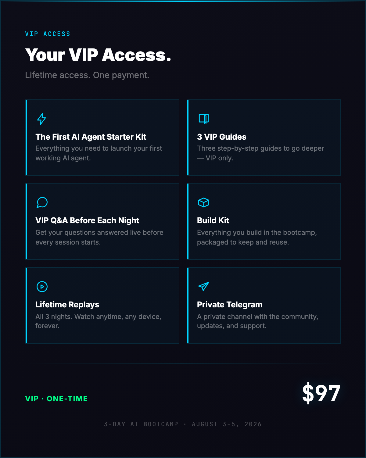 VIP Access Bundle — Starter Kit, VIP Guides, VIP Q&A, Build Kit, Lifetime Replays, Private Telegram